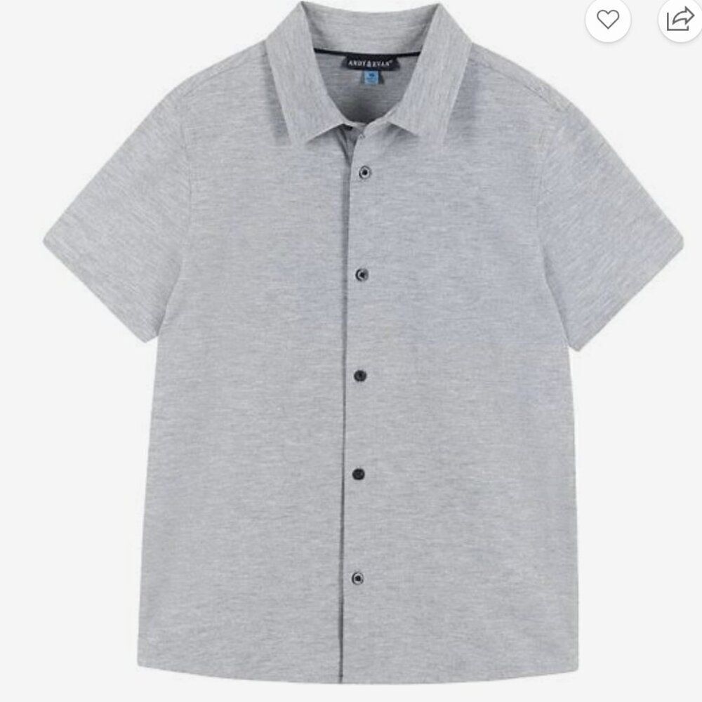 Andy & Evan Light Gray short sleeve button up knit shirt NWT size 10